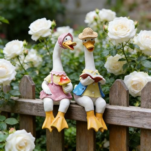 NAVESO Statue de Jardin, 2 Pièces Figurines d'oie Animaux en Resine Résistante aux intempéries,...