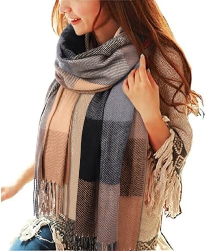 Tuopuda Damen Kariert Oversized Kaschmir Schal - Lange Winterschal Weich Wraps Groß Karo Fransen Warm für Herbst Winter, Z-08, Einheitsgröße