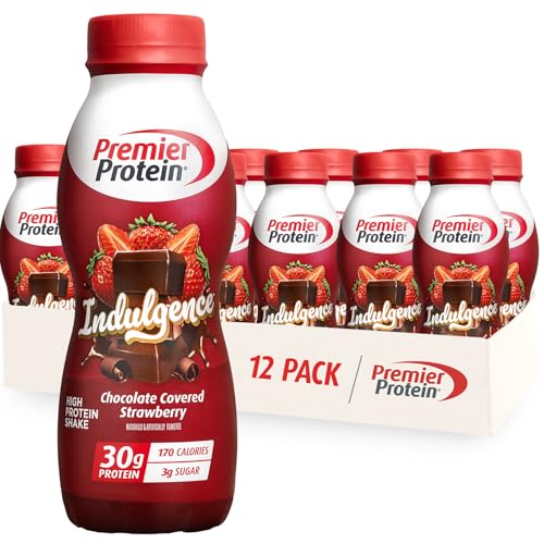 Premier Protein Indulgence Protein Shake, 30g Protein, 3g Sugar, Chocolate Covered Strawberry, 11.5 fl oz, Pack of 12