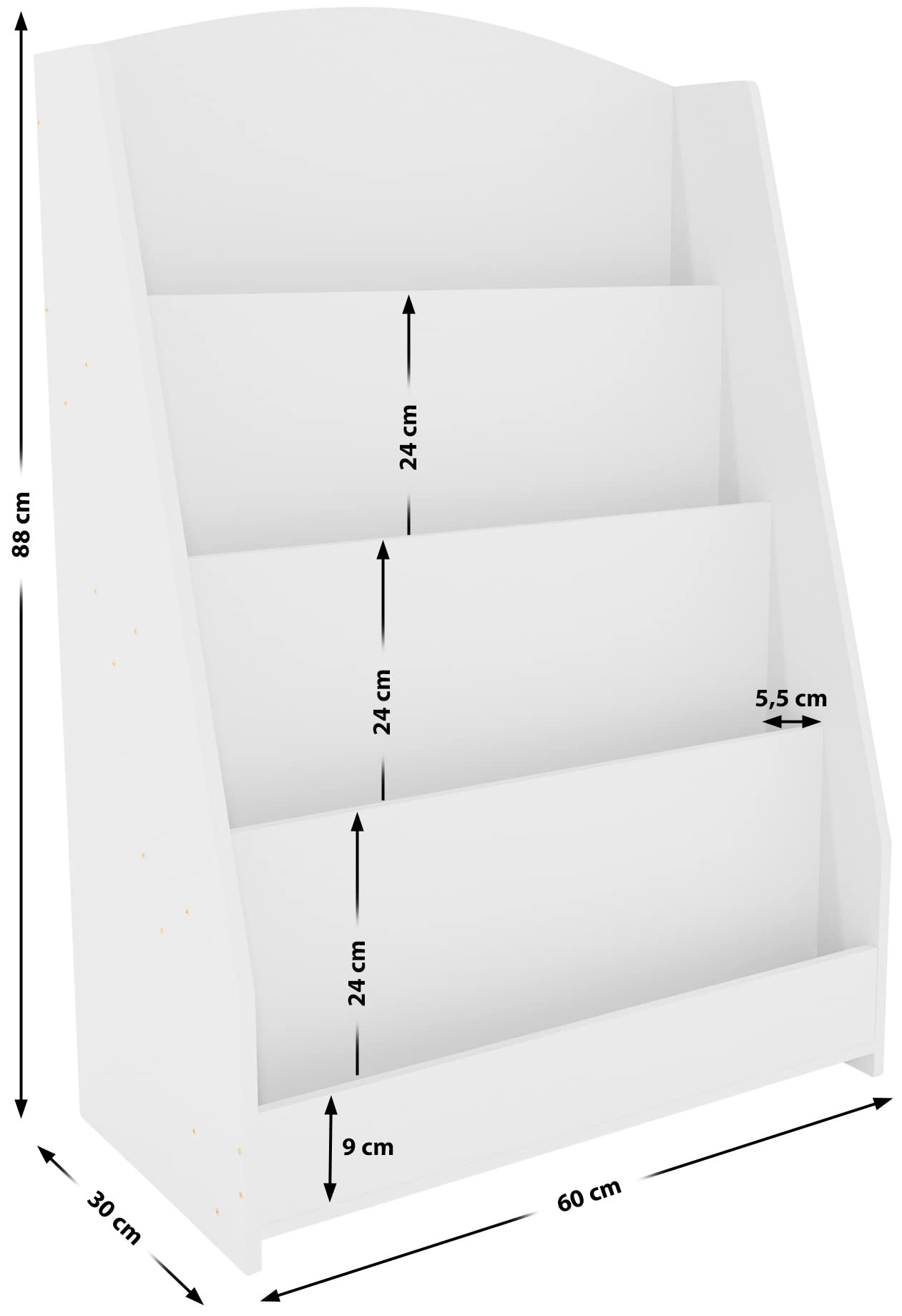 CLP Bücherregal Melfa I Zeitschriftenständer Mit 4 Fächern I Regal Für Kinderbücher I Organizer Weiß, Größe:60 cm