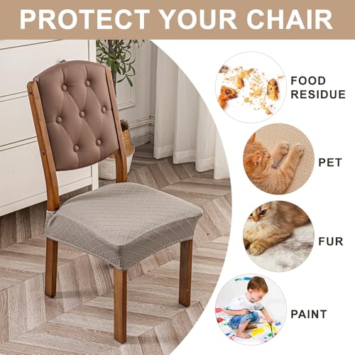 Image of Genina Waterproof Seat Covers for Dining Room Chair Covers,No Rear Covers | Set of 6,Simple Installation,Jacquard Removable Machine Washable Kitchen Chair Seat Slipcovers,Pet Hair And Stain Protection