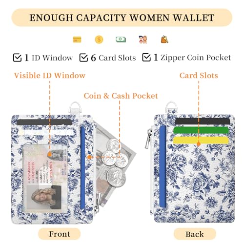 Image of Hancynir Floral Flower Credit Card Holder Small Wallet Women Slim RFID Cute | Zipper Keychain Pocket Wallet, Thin Travel Coin Purse, PU Leather, Minimalist Card Case, 6 Card Slots, Ladies Women Gifts
