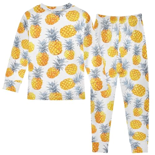 ALAZA White Pineapple Yellow 2 Piece Pajama Set Long Sleeve Top and Pants Sleepwear Unisex2