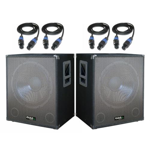 Ibiza Pack Sono 2 Caissons de Basses Actifs SUB15A 2x800W - 4 Câbles Speakon Hauts Parleurs - DJ Fête Mariage Salle des fêtes