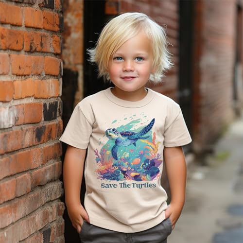 Kids Sea Turtle Toddler Shirt - 90s Style Save The Turtles Ocean Lover Gift - Under The Sea Birthday Party Theme - Cute Natural Toddler Youth Graphic Tee2
