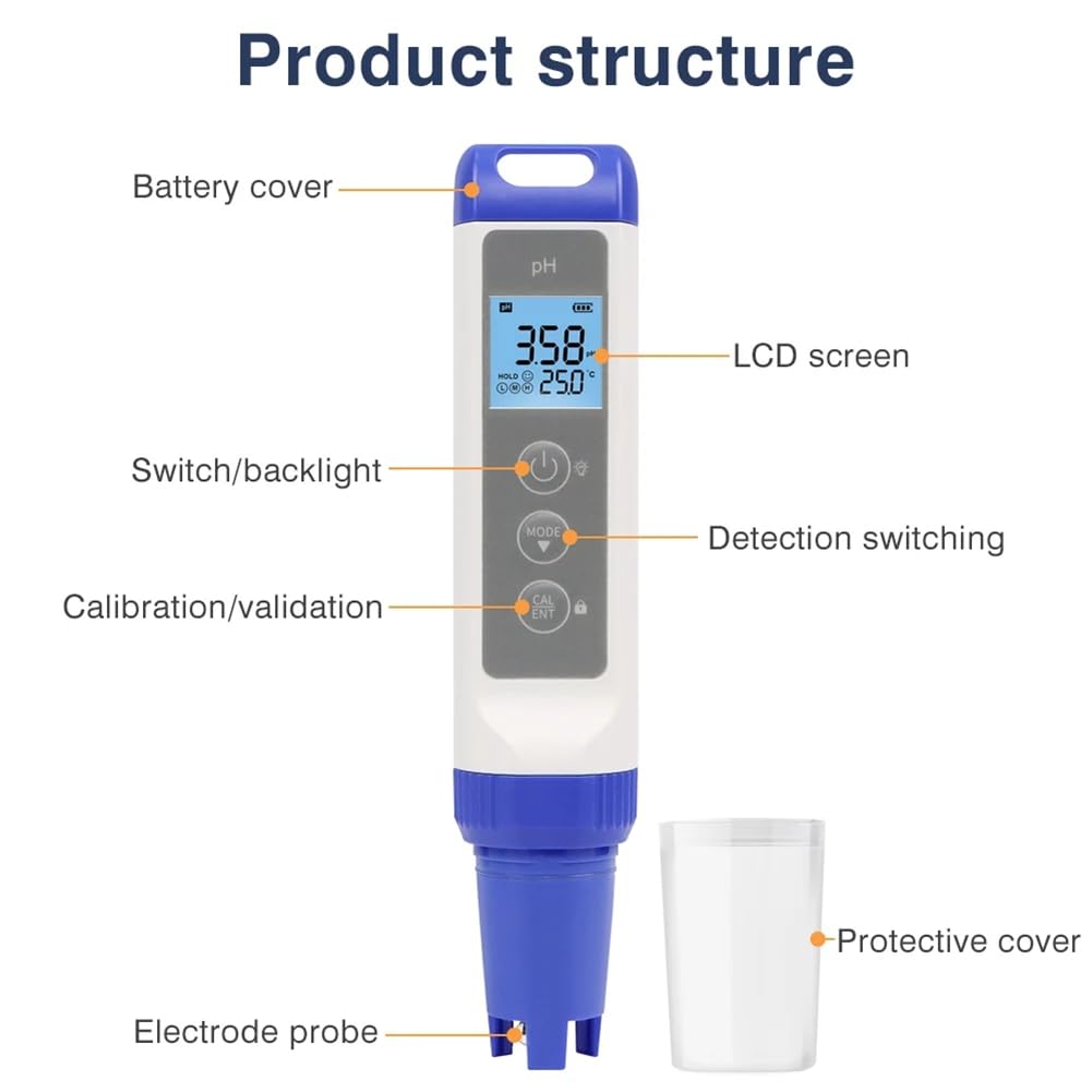 Medidor Digital de PH, ORP y Temperatura Bolígrafo de Prueba de PH. Monitor Digital de Calidad del Agua para Acuarios de Acuicultura.