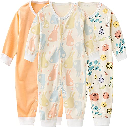 Kiddiezoom Pijama de algodón con pies para recién nacidos, color crema, 24 meses