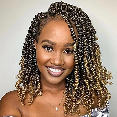 IWISH 90 Stands Spring Twist Crochet Hair for Black Women,IWISH Kanekalon Synthetic Short Fluffy Spring Twists Braiding Hair Extension (8 inch,3 packs,30 Stands/Pack,1B/27)