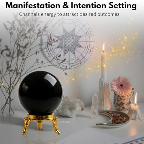 Image of Certified Black Obsidian Crystal Ball for Meditation | Premium Crystal Vastu Items for Home and Feng Shui Items for Good Luck - Pooja Supplies and Spiritual Practices (2 inch Inch)