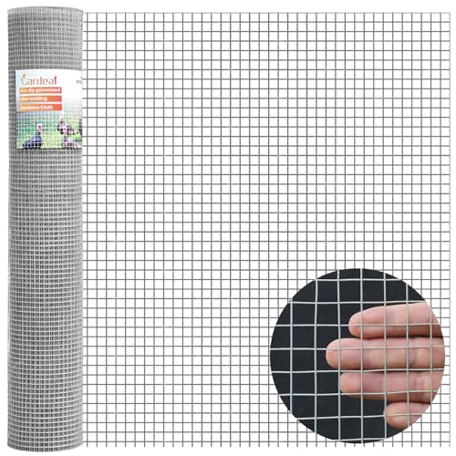 Gardeal 16in x 50ft 19 Gauge 1/2 Inch Hardware Cloth - Double Hot-Dipped Galvanized After Welding Steel Mesh - Duty Rust Proof Fencing for Gardens Chicken Coops & Poultry Animal Netting Cage Screen