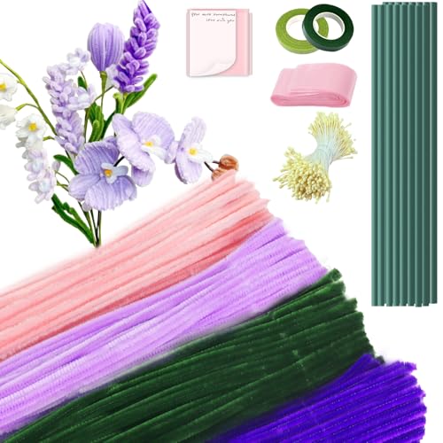 Lot De 400 Cure-Pipes Pour Bricolage - Kit Fleurs Avec Fils Verts, Rubans Et Accessoires - 400 Pièces