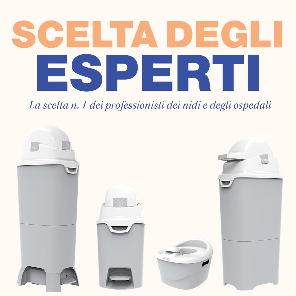 DIAPER CHAMP Handsfree Medium - Pattumiera per pannolini antiodori, mani libere, capacità ideale - presepi, micro presepi MAM - senza cassette di ricarica, colore: grigio