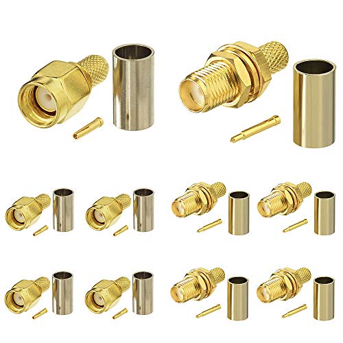 Superbat RG58 RPSMA Crimp Connector Kit 50ohm RPSMA Male+Female Solder Coax Connector for RG58 RG303 RG141 RG142 RG400 LMR195 Cable 10Pcs