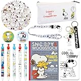 Heartsking Snopy Stationery Set, Cute Case with Gel pen, Notebooks, Stickers, Keychain, Lanyard with ID Badge, Brooch, Cute Stationery set,Back to School Gifts for Girls Boys Kids