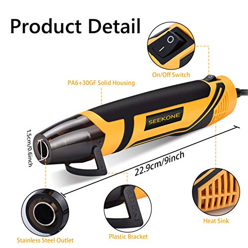 SEEKONE-Mini-Heat-Gun-350W-662-350-Fast-Heat-Handheld-Hot-Air-Gun-Tool-with-Reflector-Nozzle-and-49Ft-Long-Cable-Overload-Protection-for-Craft-Embossing-Shrink-Wrapping-and-Stripping-Paint