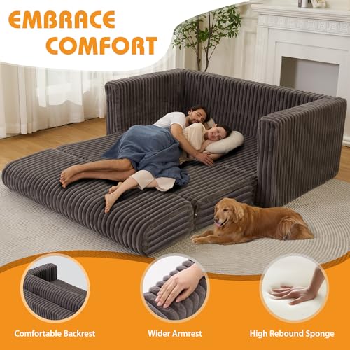Image of HABUTWAY 49.8 inch Loveseat Boneless Couch, 4-in-1 Convertible Sofa Bed, Plush Fur Folding Futon Sofa Bed Couches Without Pillow for Living Room, High-Density Foam Support, No Assembly Required, Grey