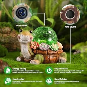 Solar Turtle Garden Statue Lights for Outdoor Decor with Cracked Glass LED Figurine Lighting Resin Succulent Tortoise Decorations Patio Lawn Yard Housewarming Mom Gifts Solar Turtle Garden Statue Lights for Outdoor Decor with Cracked Glass LED Figurine Lighting Resin Succulent Tortoise Decorations Patio Lawn Yard Housewarming Mom Gifts