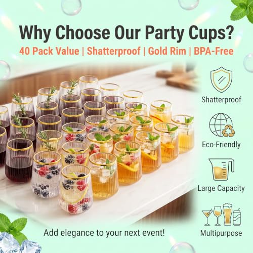 Image of Plastic Wine Glasses, 14Oz Unbreakable Plastic Cocktail Glasses, 40 Pack