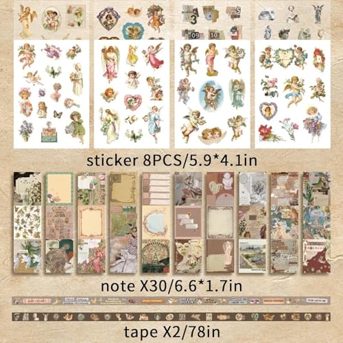 Image of 346Pcs Paper Vintage Aesthetic Scrapbook Kit Scrapbooking Supplies Kit With Bullet Junk Journal, Stationery, Washi Stickers A6 Grid Notebook Journaling Gift For Girl (Star and Art Museum)