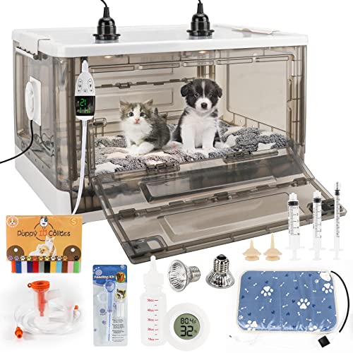 HKDQ Puppy Incubator with Heating - Puppy Incubator Fan Ventilation Circulation Design Kitten Incubator Incubator for Puppies with Puppy Heating Mat (85L)