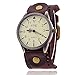FENKOO Unisex Vintage-Leder-Band große Zifferblatt Quarz Analog Armbanduhr