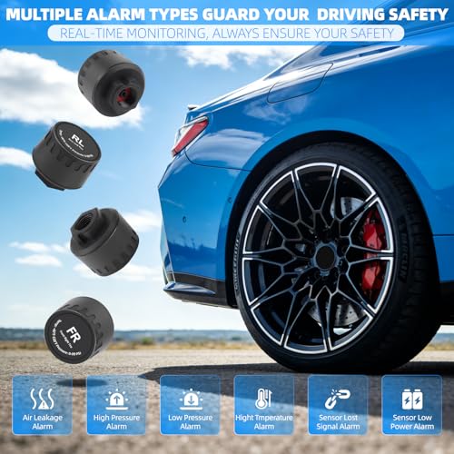 Liwogi Tpms Reifendrucküberwachungssystem mit 4 Reifen, Auto Reifendruckprüfer mit Alarmmodus Solar/USB-Laden für LKW ELV Wohnmobil, 0-6.8Bar/0-99 PSI,Dynamische Spur
