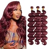 Wine Red Human Hair Bundles Dark Burgundy Bundles Burgundy Body Wave Human Hair Bundles Brazilian Unprocessed Virgin Hair 3 Bundles 8 10 12 Inch 99J Bundles Hair Weave