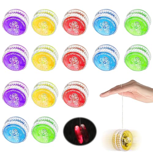 YANGUN 15 Piezas Juguetes de Yoyo con Luz LED, Yoyo Profesional, Yoyo Entretenido, Yoyo para Principiantes Niños, para Principiante Favor de Fiesta Cumpleaños Rellenos de Bolsas de Regalos