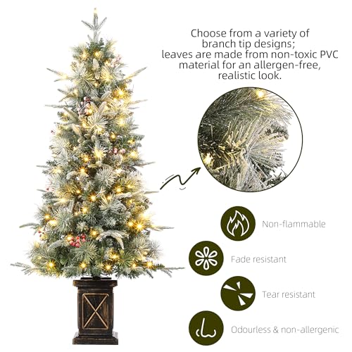 GAOMON 4.5ft Christmas Tree with 100 Multicolor Led Lights, Pre-Lit Snow Flocked Christmas Tree with X Shape Potted Base, Holiday Xmas Tree with Red Berries, Festival Decoration for Home, Entrances