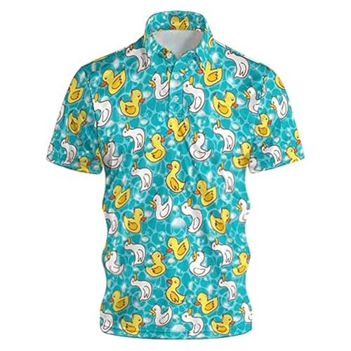 Polo para hombre con divertido patrón de pato – Camisa de ocio de manga corta con estampado integral | Divertida camiseta de verano para fiestas y vacaciones, Estilo_t01 verde azulado, XL