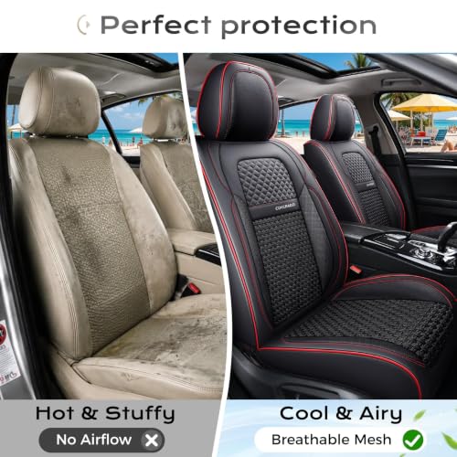 Image of Coverado Car Seat Covers Front Seats, Waterproof Front Seat Covers Nappa Leather Seat Covers for Cars, Breathable Summer Car Seat Cushion Universal Fit for Most Cars SUV Trucks(Front, Black)