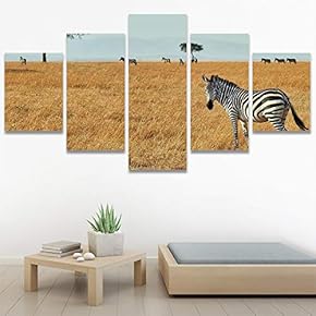 SIGNWIN 5 Panel Canvas Wall Art Animals Black...
