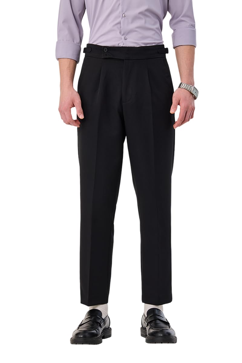 Men Formal Trousers | Relaxed Fit Pleated Front Solid Design Straight Leg | Durable Polyester Blend Fabric for All Day Comfort & Office-image-16