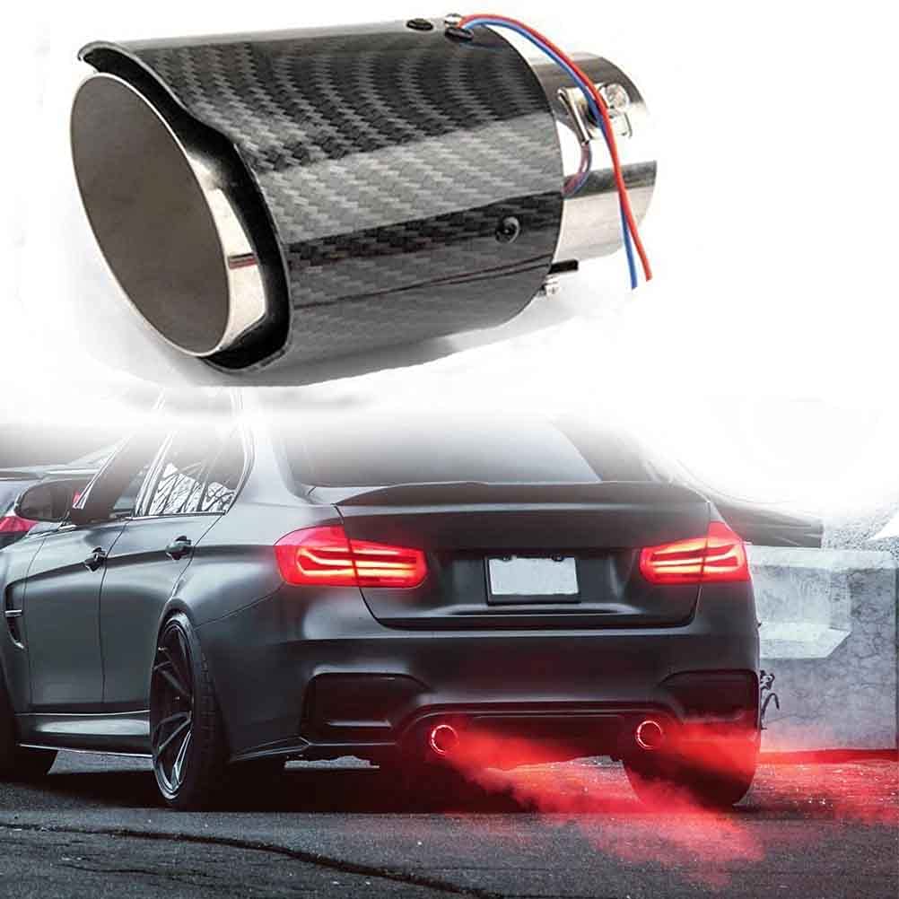 Vechkom 2.5inch Exhaust Tipwith Red LED Light Carbon Fiber Car Exhaust  Muffler Tip with Red LED Light Stainless Steel Muffler Car Exhaust Tip