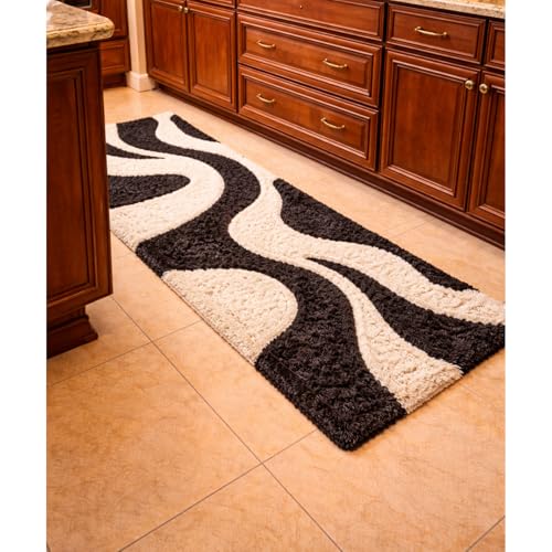 Image of 2x4 feet Shaggy Polyester Abstract Modern Area Rug - 2 Inch High Pile Ultra Soft Plush Carpet for Living Room, Bedroom & Kids Room, Thick Fluffy Rug for Indian Home Decor B - Rectangular
