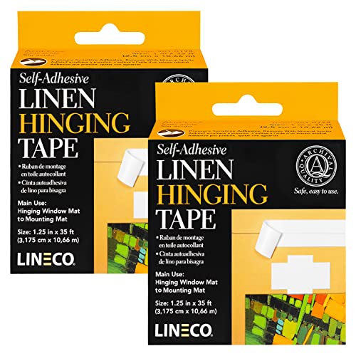 Lineco Self-Stick Linen Hinging Tape, Attaching Mats to Backboard, Hinge Heavy Artwork, Non-Yellowing, Strong, Neutral pH Acrylic Adhesive. Acid-Free White Cloth, 1.25