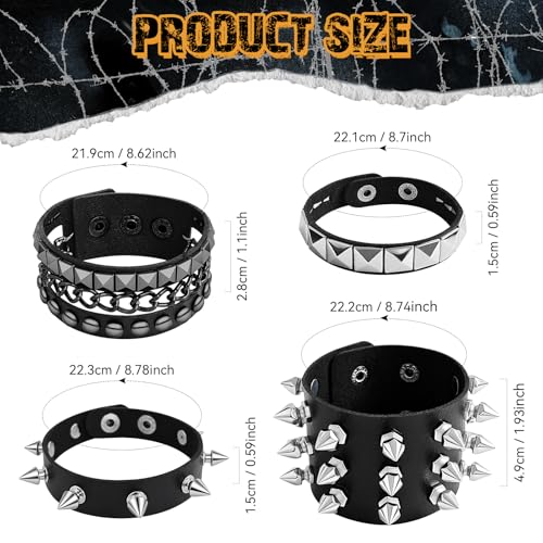 Pulsera Punk Rock con Tachuelas Ajustable de Cuero miniatura 2