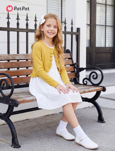 Image of PATPAT Girls Cardigan Bolero Size 4-12 Years Kids Knit Long Sleeve Ruffle Open Front Button Cover Up Cropped Tops for Girls