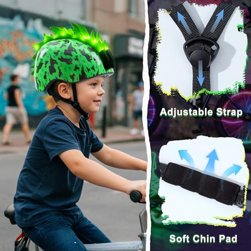 Image of Toddler Bike Helmet with LED Lights, Kids Helmet for Boys 2-6 Years, Adjustable Kids Bike Helmets Toddler Helmets for Bicycle Skateboard Scooter