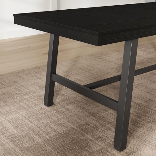 Image of GarveeHome Industrial Dining Table for 2-4, 55 inch Heavy Duty Rectangular Kitchen Table with 2 inchx2 inch Metal Legs, Small Space Dining Table for Kitchen, Dining Room (Black, 55 inch Non-extendable)