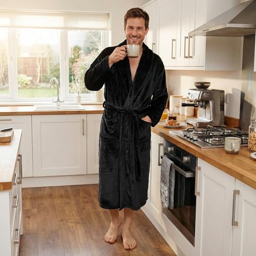 Image of U2SKIIN Mens Fleece Robe Plush Collar Shawl Bathrobe