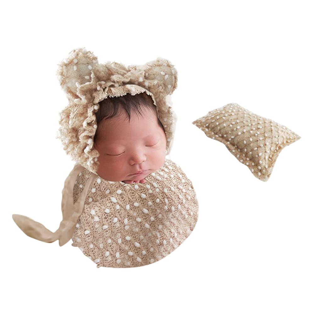 Newborn Baby Wrap – Set Di 3 Accessori Per Foto Neonati: Cappello, Cuscino E Coperta, 0-3 Mesi, Cotone Morbido