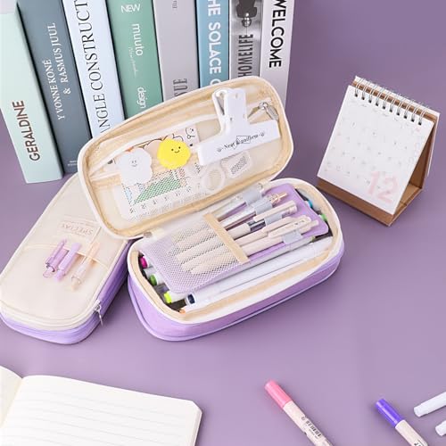 Image of iSuperb Foldable Pencil Case Zipper Big Capacity Canvas Pencil Pouch Cosmetic Organizers Pen Bag Makeup Bags for Women (Purple)