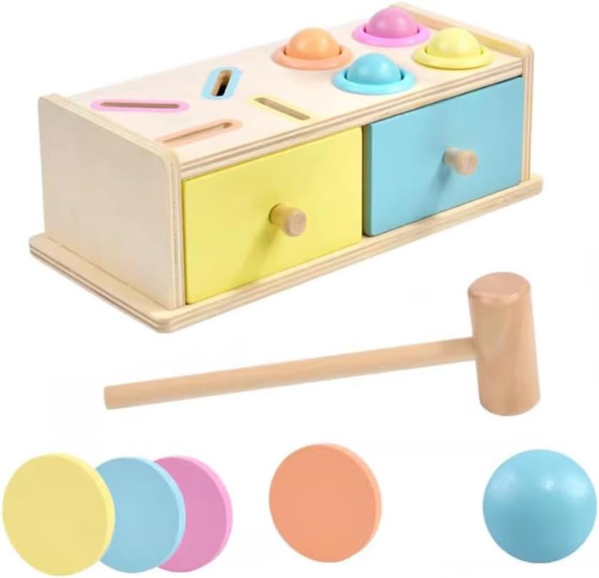 Montessori 2-in-1 Coin Drop & Pounding Bench, Shape Sorting & Fine Motor Skill Development
