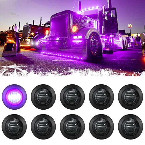 PSEQT 3/4 Inches Trailer Round LED Side Marker Lights Clearance Turn Signal Marker Bullet Light Waterproof for Pickup Truck Car Bus Wrangler Van RV ATV 10Pcs Purple-color Marker Light w/Smoked Lens