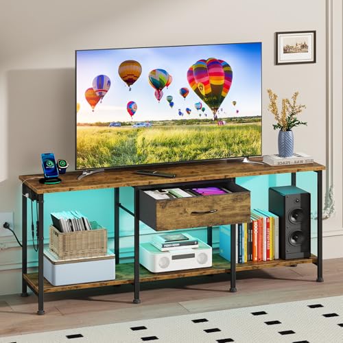 Image of GYIIYUO 55 inch TV Stand for 65 /60 /55 Inch TVs, Rustic Brown