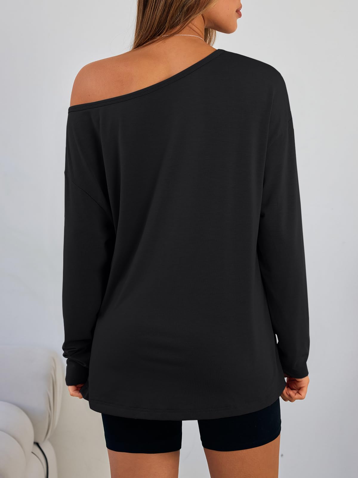 Trendy Queen Womens Off The Shoulder Tops Oversized Tshirts Long Sleeve 2025 Casual Basic Tees