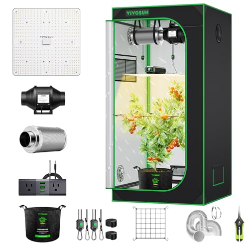 VIVOSUN Grow Tent Kit, 2.7 × 2.7ft Complete Grow System, WiFi-Controlled Grow System with Full Spectrum LED Grow Light, Automatic Ventilation, GrowHub Outlet A22 with Temperature and Humidity Sensor