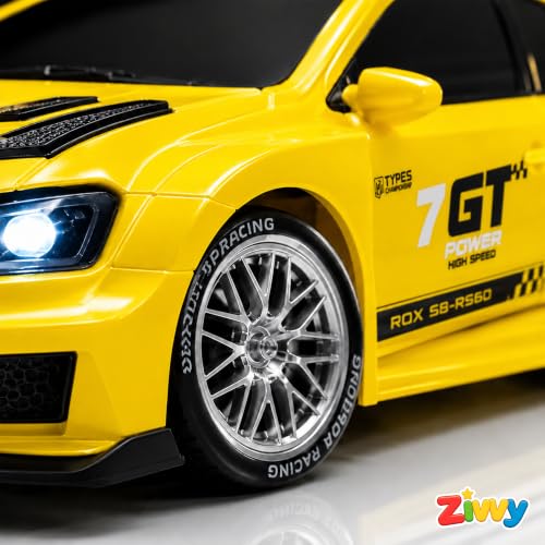 Image of Yellow Remote Control Car Toy | Nissan GT | Rechargeable Remote Control Car | 2.4G Remote Control | Tire Replacement | High Speed Motor | 100m Range | LED Light | Birthday Gift for Kids