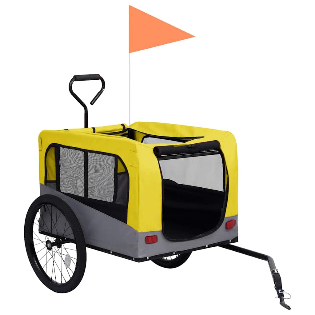 2-in-1 Fahrradanhänger für Hunde und Buggy Gelb und Grau für Hunde, Katzen